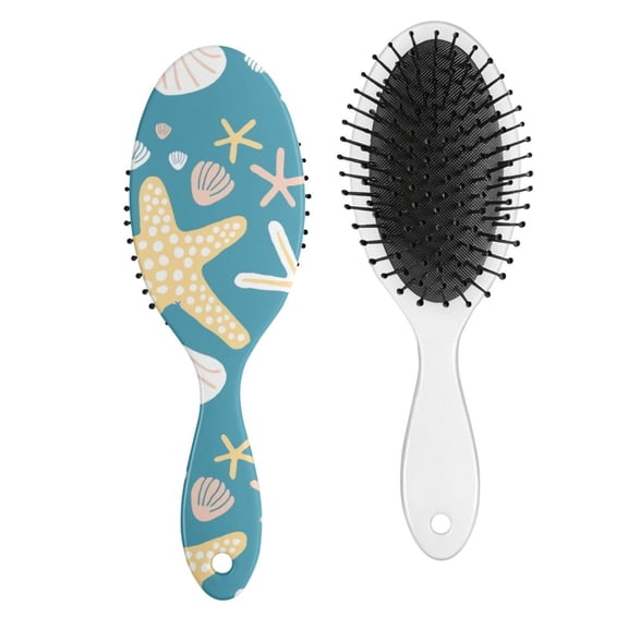 Tropical Seashell Hairbrush - Smoothing Paddle Brush for Long Hair with Soft Round-Tip Bristles (Starfish, Coral, Marine Design)