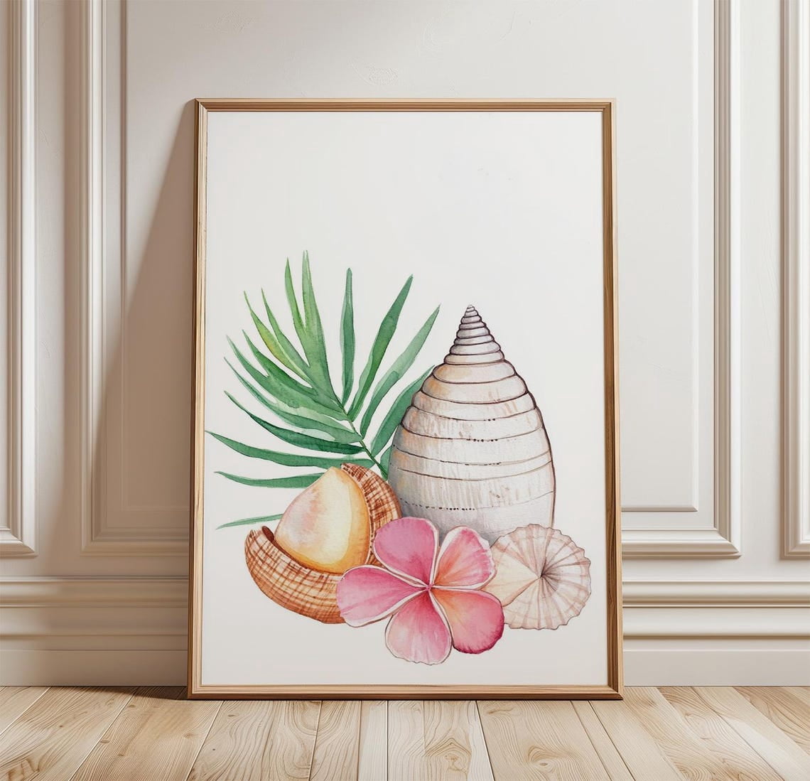 Tropical Seashell Poster, Coastal Shell And Hibiscus, Beach House ...
