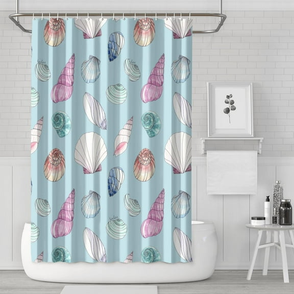 Tropical Seashell Shower Curtain - Vibrant Marine Life Ocean-Themed Fabric with 12 Rustproof Hooks, Waterproof Bathroom Decor for 72x72in