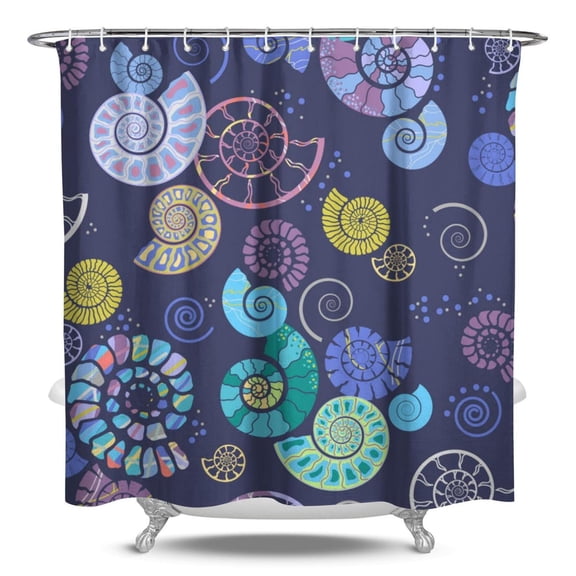 Tropical Seashell Shower Curtain - Vibrant Marine Life Ocean-Themed Fabric with 12 Rustproof Hooks, Waterproof Bathroom Decor for 84x72in