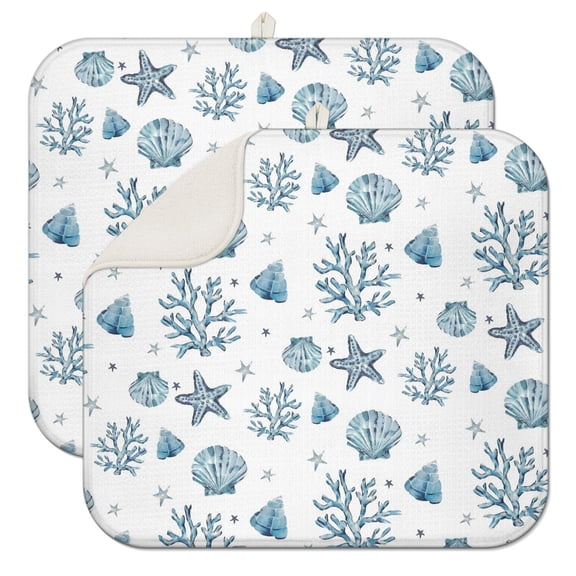 Tropical Seaside Coffee Mat Nautical Starfish Beach Seahorse Ocean Marine Coral Vintage Spill Absorbent Coffee Maker Pad For Kitchen Counter