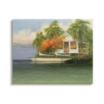 Tropical Seaside House Boat Landscape Painting Gallery Wrapped Canvas Print Wall Art