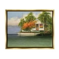 thumbnail image 1 of Tropical Seaside House Boat Landscape Painting Metallic Gold Framed Art Print Wall Art, 1 of 6