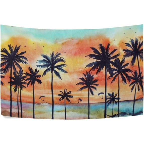 Tropical Seaside Palm Tapestry Wall Hanging Tapestries Happy Colorful Hippie Psychedelic Art Polyester Carpet Wall Decorative for Living Room Bedroom 60x51inch Home Decor Gifts