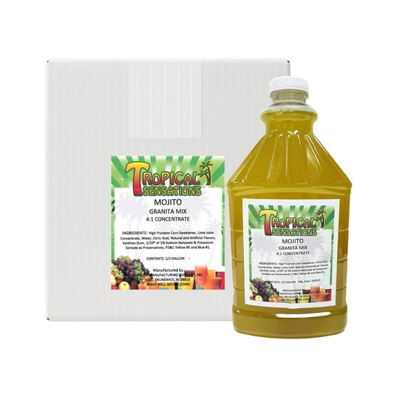 Tropical Sensations Mojito Granita Slushie Mix 6 Bottles, 64 oz Each Non-Alcoholic Frozen Drink Mix for Slush Machines Bulk Case