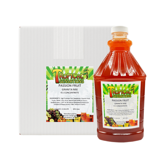 Tropical Sensations Passion Fruit Granita Slushie Mix 6 Bottles, 64 oz Each Non-Alcoholic Frozen Drink Mix for Slush Machines Bulk Case