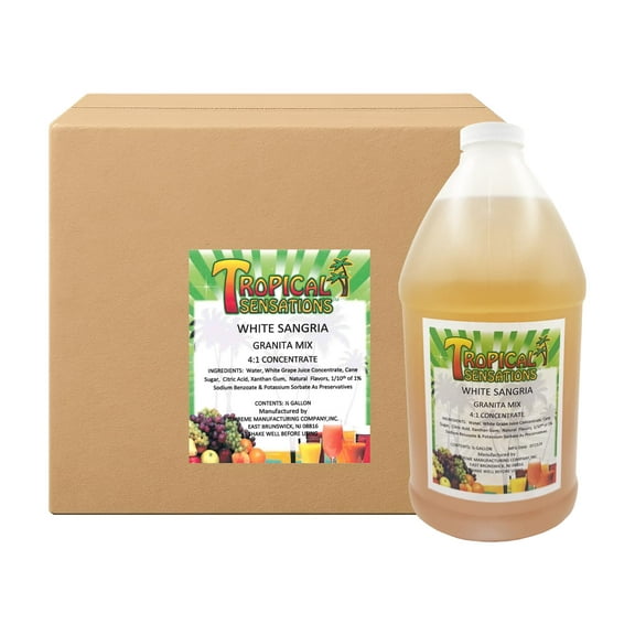 Tropical Sensations White Sangria Granita Slushie Mix 6 Bottles, 64 oz Each Non-Alcoholic Frozen Drink Mix for Slush Machines Bulk Case