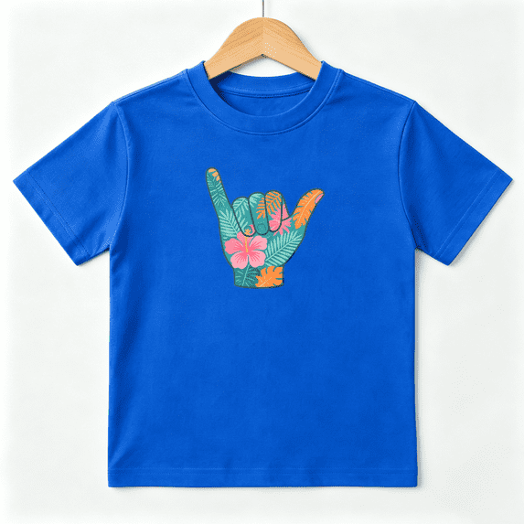Tropical Shaka Hand Sign Aloha Boys Graphic Tees Hawaiian Beach Kids T-Shirt 100% Cotton Short Sleeve Tops Ages 4-13Y