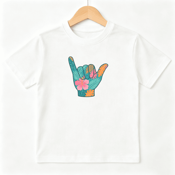 Tropical Shaka Hand Sign Aloha Boys Graphic Tees Hawaiian Beach Kids T-Shirt 100% Cotton Short Sleeve Tops Ages 4-13Y