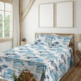thumbnail image 1 of Tropical Sheet Set, Abstract Boho Vibe Palm Tree Illustrations with Zigzag and Dots Art, Fitted & Flat Sheet with Pillowcase Bedding Accent 4 Pcs Set, Queen, Sea Blue Cadet Blue White, by Ambesonne, 1 of 1