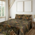thumbnail image 1 of Ambesonne Tropical Fitted & Flat Sheet with Shams 4 Pcs Set, Hawaii Aloha Monstera Art, King, Forest Green Burnt Sienna, 1 of 5
