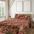 thumbnail image 1 of Ambesonne Tropical Fitted & Flat Sheet with Shams 4 Pcs Set, Nasturtium Flowers Plot, Queen, Scarlet Vermilion and Khaki, 1 of 5