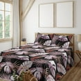 thumbnail image 1 of Ambesonne Tropical Fitted & Flat Sheet with Shams 4 Pcs Set, Exotic Jungle Leaves Aloha, Full, Plum Grey Pink Salmon, 1 of 5