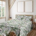 thumbnail image 1 of Ambesonne Tropical Fitted & Flat Sheet with Shams 4 Pcs Set, Palm Leaves Lupine Anemone, Calking, Pale Olive Green and Quartz, 1 of 5