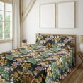 thumbnail image 1 of Ambesonne Tropical Fitted & Flat Sheet with Sham 3 Pcs Set, Peacock Flowers Leaves Art, Twin XL, Earth Yellow and Jade Green, 1 of 5