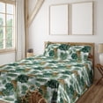 thumbnail image 1 of Ambesonne Tropical Fitted & Flat Sheet with Shams 4 Pcs Set, Exotic Leaves with Jaguars, Queen, Dark Green and Pale Coffee, 1 of 5