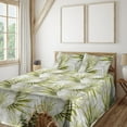 thumbnail image 1 of Tropical Sheet Set, Repetitive Exotic Palm Leaves Pattern Grungy Watercolor Illustration, Fitted & Flat Sheet with Pillowcase Bedding Accent 4 Pcs Set, Full, Yellow Green Pale Grey, by Ambesonne, 1 of 5