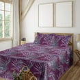 thumbnail image 1 of Ambesonne Tropical Fitted & Flat Sheet with Shams 4 Pcs Set, Vintage Palm Leaves Plot, Calking, Cadet Blue and Pale Purple, 1 of 5