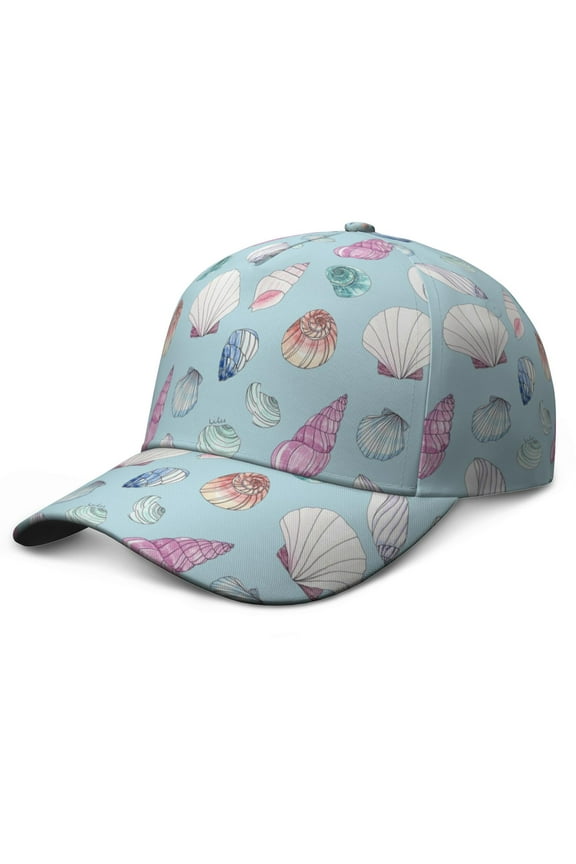 Tropical Shell Baseball Cap – Nautical Coral Fish Seashell Marine Life Sea Dad Hat with Cute Starfish Spiral Shell Print, Lightweight Beach Summer Hat for Men Women