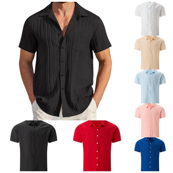 Tropical Shirts Holiday Hawaiian Short Sleeve Men Lapel Button Down Solid Color Short-Sleeved Plus Size Holiday Floral Short Sleeve Shirt Button Down Lapel Shirts (Red)