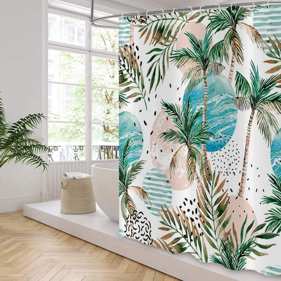 Tropical Shower Curtain, Abstract Boho Tropical Palms Leaf Coconut Tree Bathroom Curtain for Summer Bathtub Home Decor Waterproof Fabric Machine Washable with 12 Hooks, 72"x72"