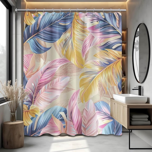 Tropical Shower Curtain Colorful Palm Shower Curtains for Bathroom Decor, Waterproof Fabric Set with Hooks, 60x72 Inches