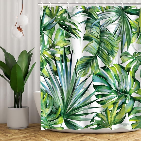 Tropical Shower Curtain, Green Shower Curtain, Plant Shower Curtain, Leaf Shower Curtain, Botanical Shower Curtain Set with 12 Hooks, Jungle Shower Curtain for Bathroom Curtain Decor, 72"X72"