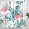 thumbnail image 1 of Tropical Shower Curtain, Pink Flamingo Teal Palm Leaves Modern Watercolor Bathroom Curtain, Polyester Waterproof Bath Curtian Accessory Set 12 Hooks 72x72 inch, 1 of 6