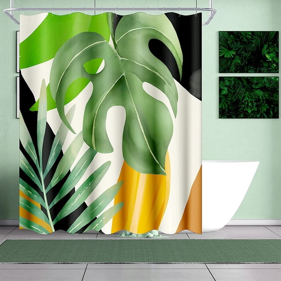Tropical Shower Curtain Plant Palm Abstract Leaf Mid Century Boho Shower Curtains Modern Terracotta Minimalist Neutral Waterproof Fabric Shower Curtain Set with 12 Hooks for Bathroom, 72x72 Inches