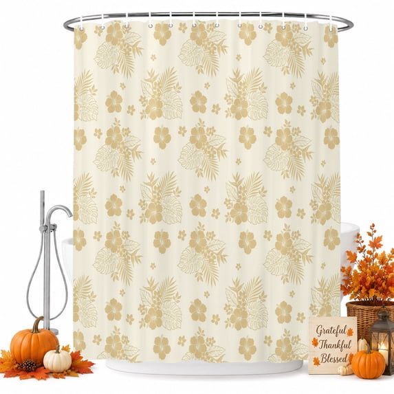 Tropical Shower Curtain, Waterproof Shower Curtains for Bathroom, Summer Monstera Palm Flowers Pattern Rustic Beige Washable Fabric Bathtub Curtain Set Bath Decor with 12 Hooks Extra Long 72"x96"