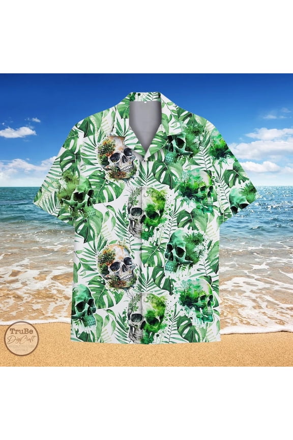 Tropical Skull Hawaii Shirt for Men Women Youth, Funny Skull Summer Aloha Shirt, Skull Button Shirt, Skull Lovers Shirt, Skull Gifts