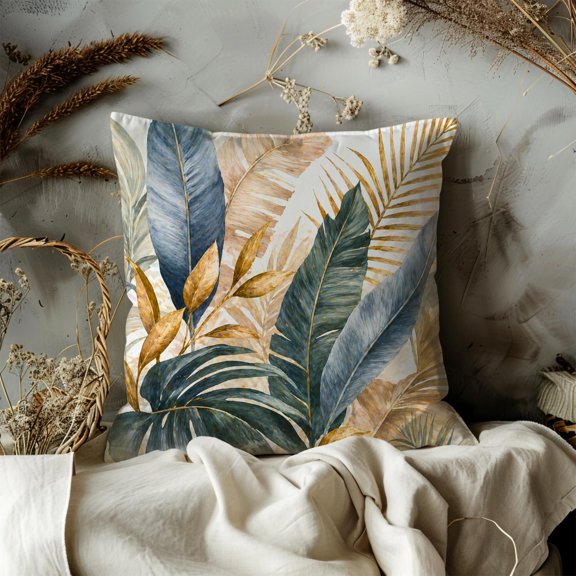 Tropical Slate Leaf Dark 2-Side Print Polyester Velvet Throw Pillow Cover Only, Envelope, No Insert