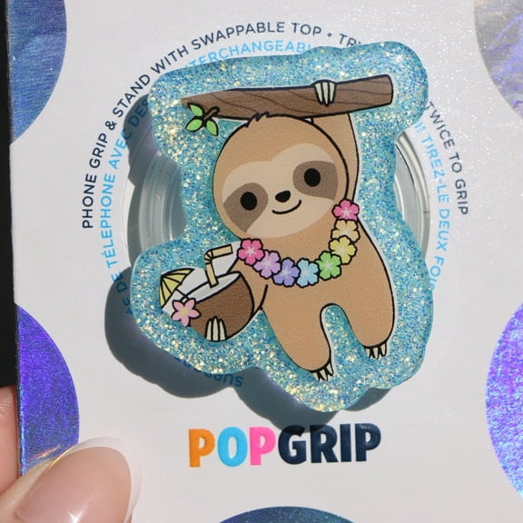 Tropical Sloth Glitter Acrylic Resin Grip | Cute Grip | Summer Sloth Themed Phone Grip |