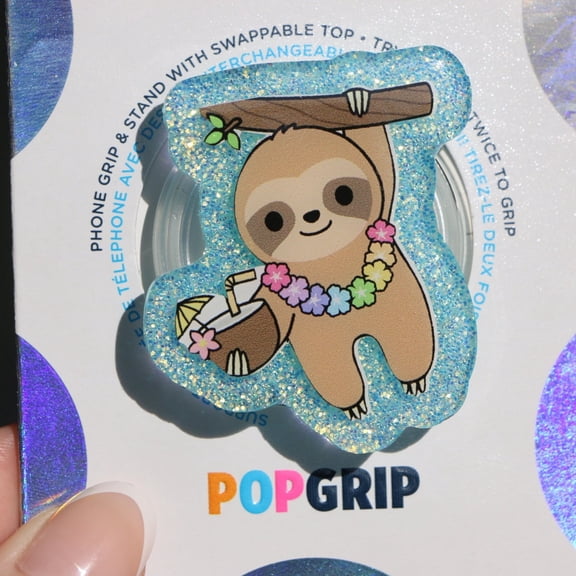 Tropical Sloth Glitter Magnetic phone grip, Summer Sloth Themed Phone Grip