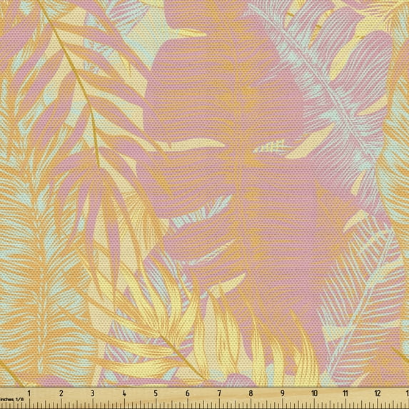 Tropical Sofa Upholstery Fabric by the Yard, Exotic Hawaiian Palm Banana Plants Jungle Elements in Sixties Inspired Colors, Decorative Fabric for DIY and Home Accents, Multicolor by Ambesonne