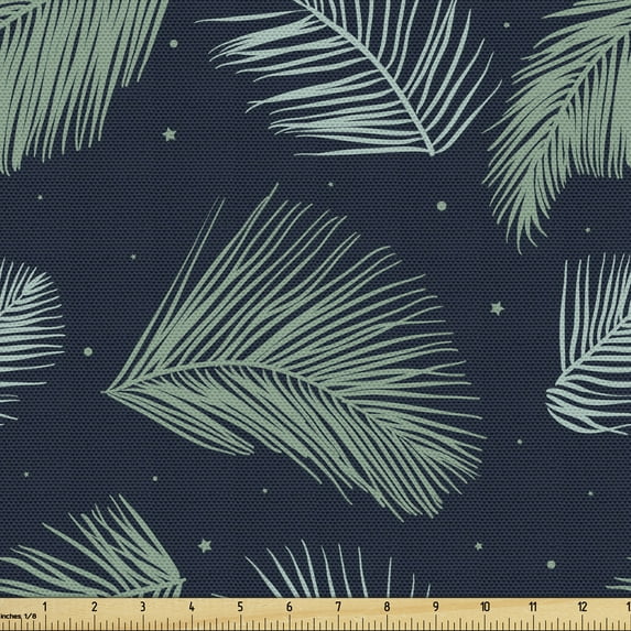 Tropical Sofa Upholstery Fabric by the Yard, Exotic Palm Leaf on Starry Night Sky Background Paradise Dreamy, Decorative Fabric for DIY and Home Accents, Reseda Green and Petrol Blue by Ambesonne