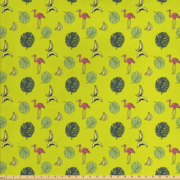 Ambesonne Tropical Fabric by the Yard Upholstery, Monstera Leaves Flamingos, 10 Yards, Apple Green Multicolor