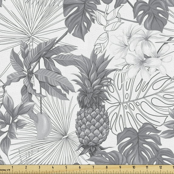 Ambesonne Tropical Fabric by the Yard Upholstery, Exotic Plantation Layout, 1 Yard, Dimgray White