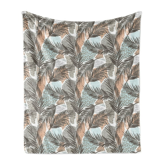 Tropical Soft Flannel Fleece Blanket, Abstract Design Pastel Tone Hawaiian Style Exotic Leaves with Animal Skin Shapes, Cozy Plush for Indoor and Outdoor Use, 50" x 70", Multicolor, by Ambesonne