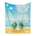 thumbnail image 1 of Tropical Soft Flannel Fleece Blanket, Beach View on with Sunglasses Reflection Summer Time Joyful Holiday, Cozy Plush for Indoor and Outdoor Use, 50" x 70", Baby Blue Mustard White, by Ambesonne, 1 of 5