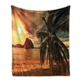 thumbnail image 1 of Tropical Soft Flannel Fleece Blanket, Exotic Beach with Coconut Palm Tree and Horizon Sunset Calm Panorama, Cozy Plush for Indoor and Outdoor Use, 50" x 60", Orange and Olive Green, by Ambesonne, 1 of 6