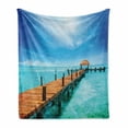 thumbnail image 1 of Tropical Soft Flannel Fleece Blanket, Exotic Hawaiian Wooden Pier Design Warm Ocean Pastoral Summer Vacation Theme, Cozy Plush for Indoor and Outdoor Use, 60" x 80", Blue and Brown, by Ambesonne, 1 of 6