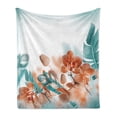 thumbnail image 1 of Tropical Soft Flannel Fleece Blanket, Exotic Orchids Blossom Leaves on Blurred Background Floral Themed Modern Art, Cozy Plush for Indoor and Outdoor Use, 50" x 60", Orange and Teal, by Ambesonne, 1 of 5