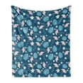 thumbnail image 1 of Tropical Soft Flannel Fleece Blanket, Exotic Patterns Like Flamingos Monstera Leaves and Flowers Natural Art, Cozy Plush for Indoor and Outdoor Use, 70" x 90", Blush and Night Blue, by Ambesonne, 1 of 5