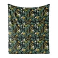 thumbnail image 1 of Tropical Soft Flannel Fleece Blanket, Hawaiian Pattern with Breadfruit Palm Leaf Plumeria Flower and Exotic Bird on Dark, Cozy Plush for Indoor and Outdoor Use, 60" x 80", Multicolor, by Ambesonne, 1 of 6