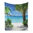 thumbnail image 1 of Tropical Soft Flannel Fleece Blanket, Idyllic Tranquil Ocean View Holiday Vacation Resort Beach Plants Seaside, Cozy Plush for Indoor and Outdoor Use, 50" x 70", Green Aqua Coconut, by Ambesonne, 1 of 6