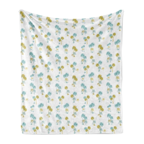 Tropical Soft Flannel Fleece Blanket, Island Theme Cadet Blue Palm Trees in Soft Toned Coastal Beach Woodland Caribbean, Cozy Plush for Indoor and Outdoor Use, 50" x 60", Multicolor, by Ambesonne