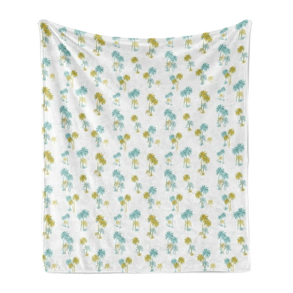 Tropical Soft Flannel Fleece Blanket, Island Theme Cadet Blue Palm Trees in Soft Toned Coastal Beach Woodland Caribbean, Cozy Plush for Indoor and Outdoor Use, 60" x 80", Multicolor, by Ambesonne