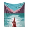thumbnail image 1 of Tropical Soft Flannel Fleece Blanket, Kayak in the River Extreme Sports Cartoon with Idyllic Mountain Region Background, Cozy Plush for Indoor and Outdoor Use, 60" x 80", Multicolor, by Ambesonne, 1 of 6