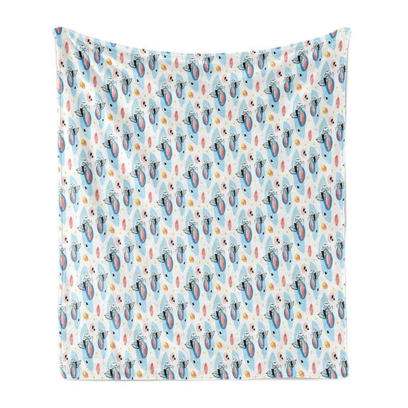 Tropical Soft Flannel Fleece Blanket, Lotus Leaves Oriental Folklore Composition in Pastel Colors Ornamental Abstraction, Cozy Plush for Indoor and Outdoor Use, 50" x 70", Multicolor, by Ambesonne